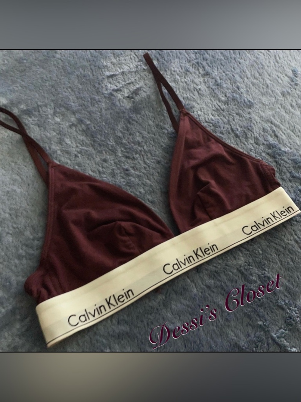 Bundle Calvin Klein Maroon Triangle Bralette Size Small & Thong Size Large Pack